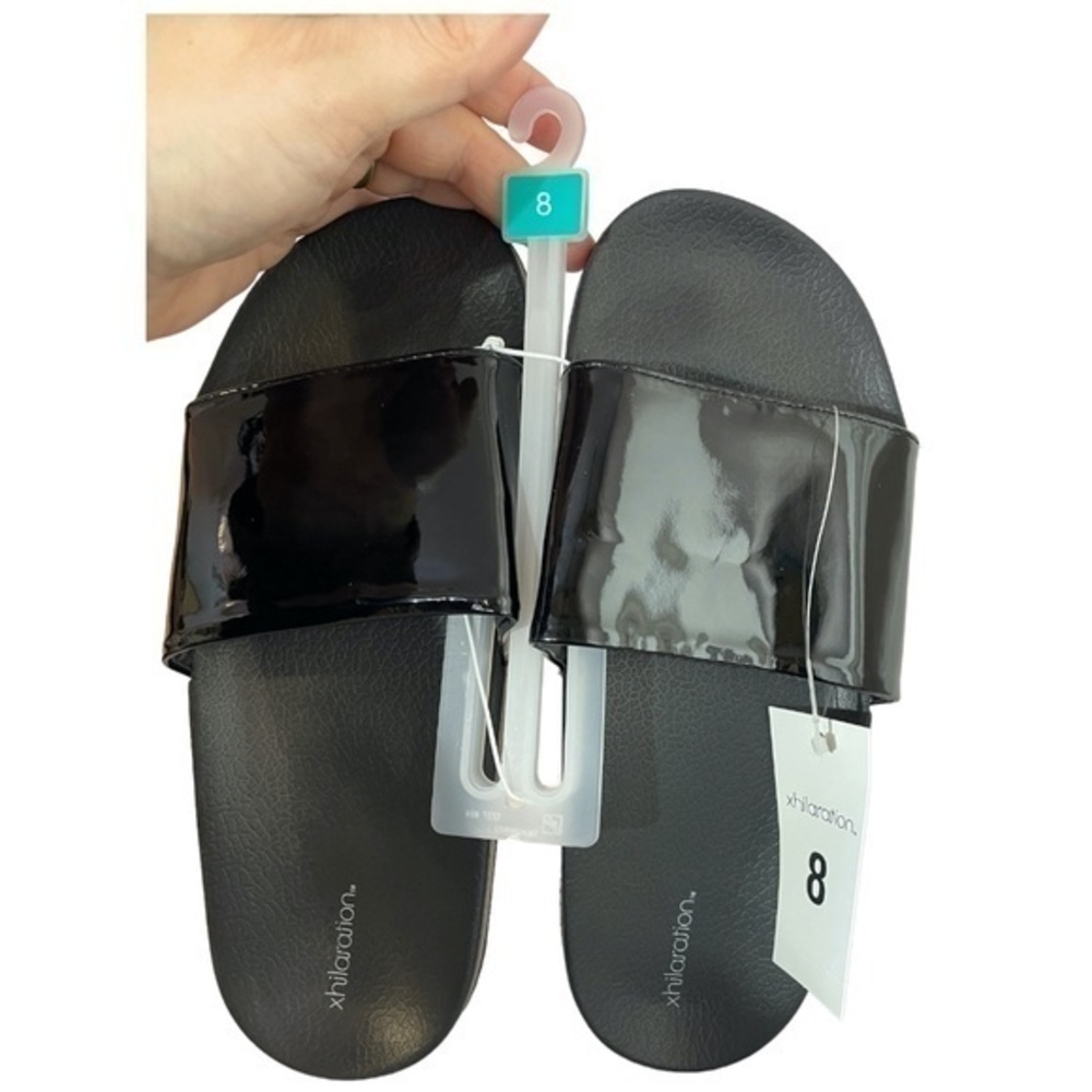 Xhilaration Womens Black Vinyl Flip Flop Slide Sandals Size 8